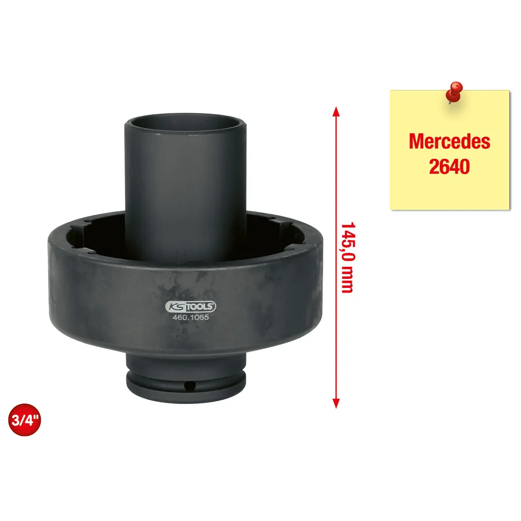 3/4" kroonmoersleutel met 6 tappen met geleidebuis voor Mercedes, binnentap Ø 64 mm