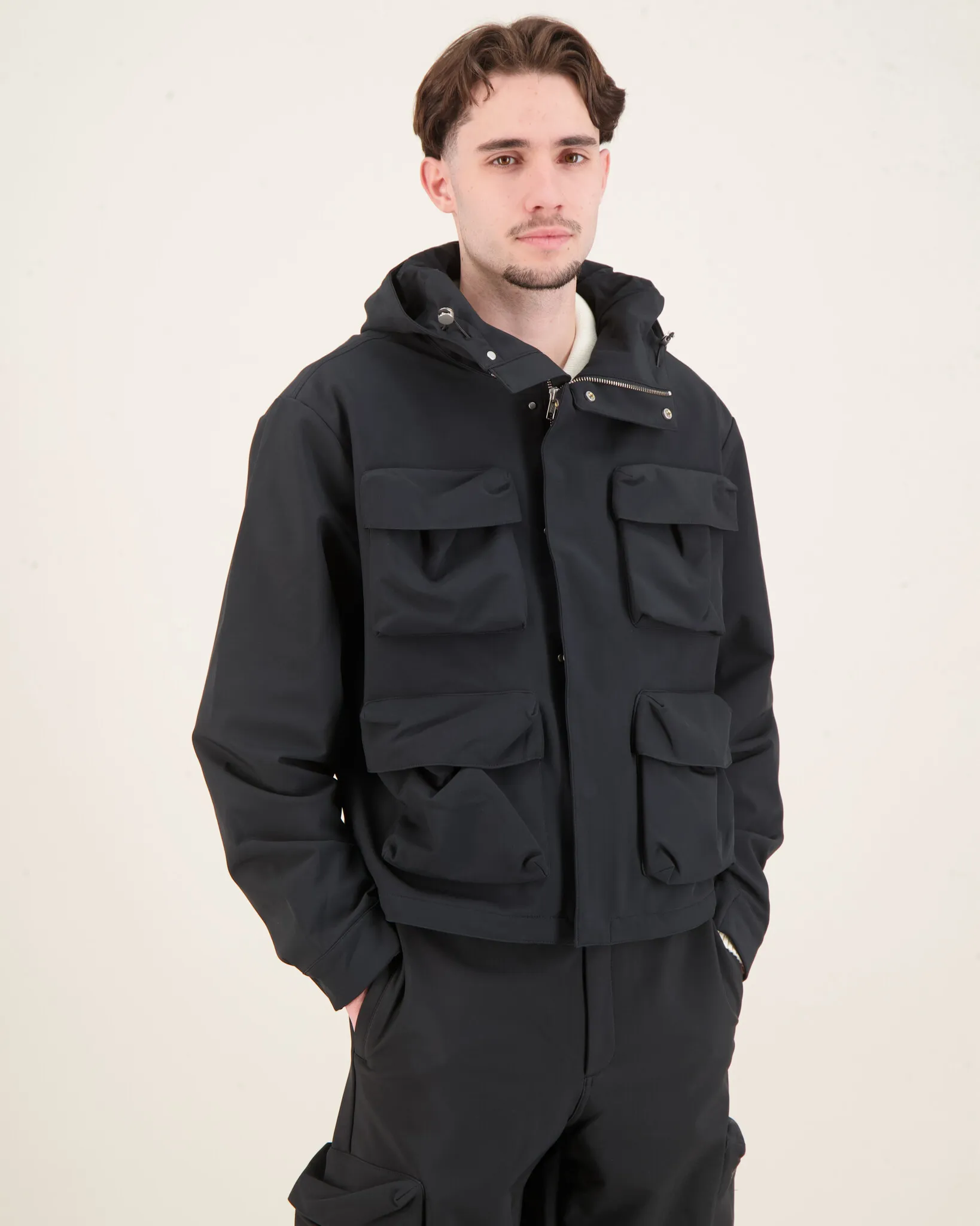 Arte Antwerp 3D Pockets Hooded Nylon Jacket Zwart