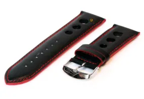 Horlogeband 26mm zwart-rood leer rally