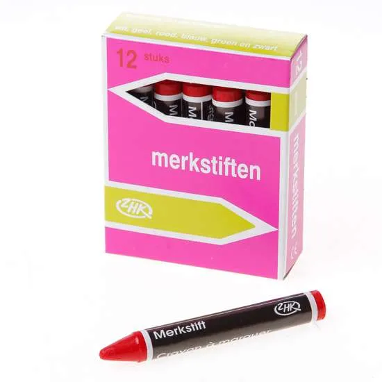Merkkrijt rood doos van 12 krijtjes
