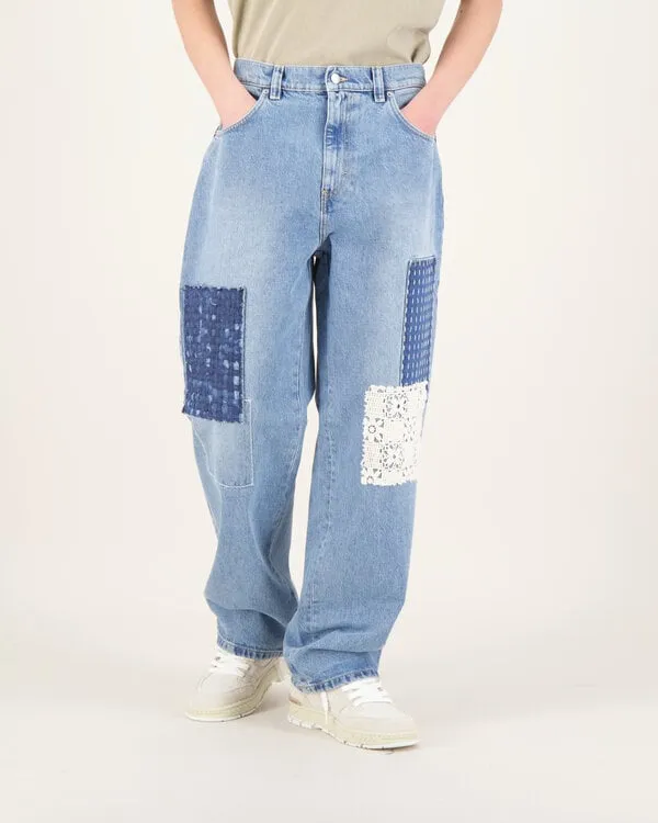 Patchwork Relaxed Jeans L.Blauw