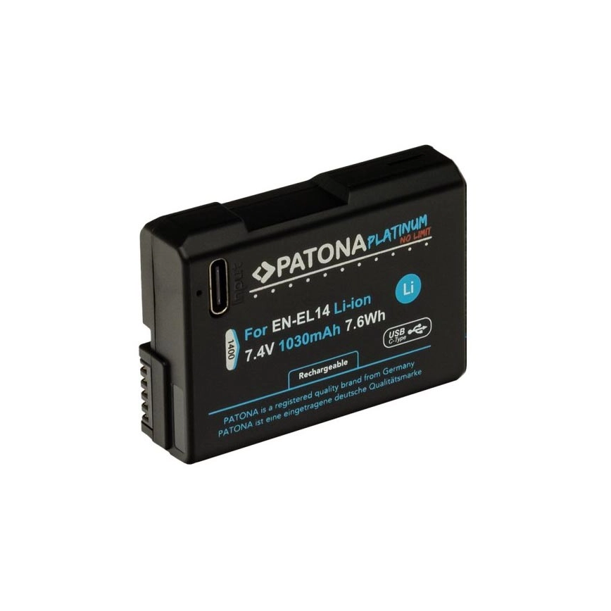 PATONA - Accu Nikon EN-EL14/EN-EL14A 1030mAh Li-Ion Platinum USB-C opladen